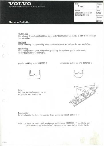 400 Bulletin Lekkage klepdeksel Mei'94