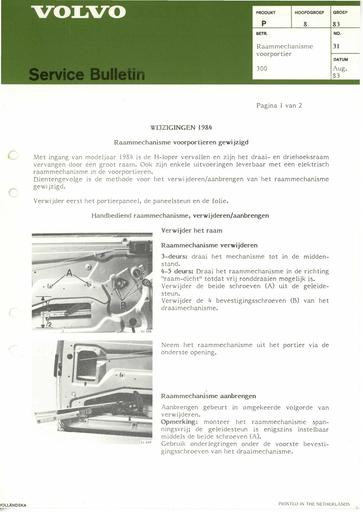 Bulletin Raammechanisme voor 300 '83