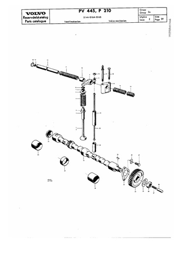 Nokkenas en klepmechanisme B14, B16A en B16B