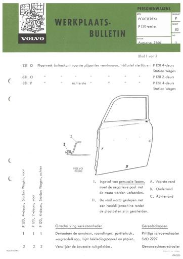 Bulletin Plaatwerk portier 120, 130, 220 Aug '66