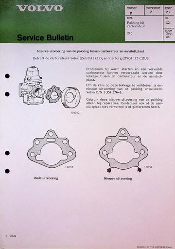 Bulletin 240 Pakking Solex, Pierburg Sept'84