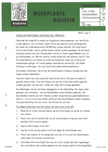 Bulletin Scharnierpen Ventilatieruitje 140 Mei '68