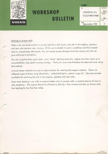 Bulletin Starten in koud weer Febr '62 (Engels)
