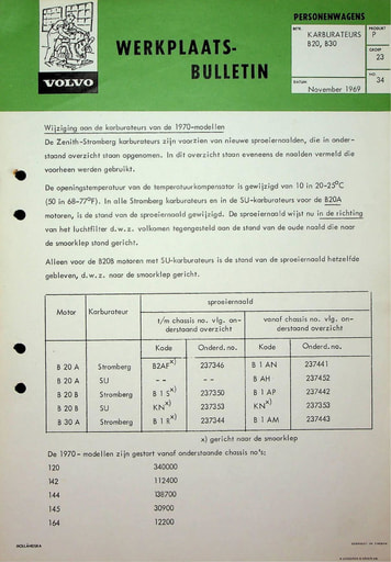 Bulletin Wijzigingen Carburateurs B20A, B20B, B30A '69