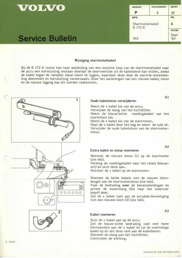 Bulletin Startmotorkabel B172K '85