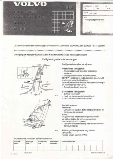 Bulletin 440, 460 Veiligheidsgordels voor Jul'93