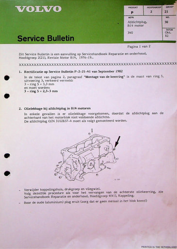 Bulletin Afdichtingsplug B14 '76 '86
