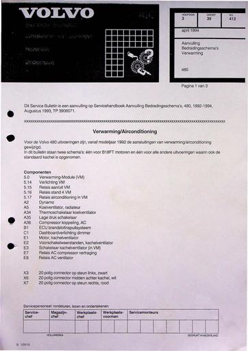 Bulletin 480 Bedradingschema Verwarming April'94