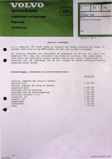 Bulletin 200 Voorruit vervangen Okt'90