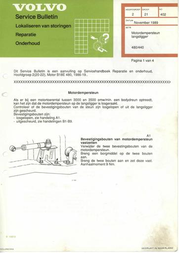 440, 480 Bulletin Dempersteun motor Nov'89