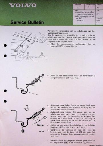 Bulletin 240, 260 Schakelaar gordels Nov'82