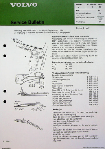 Service Bulletin Achterruitwisser 75 83