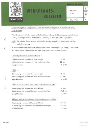 Bulletin Slangklem Carterventilatie en Rembekrachtiger B18 Mei '68