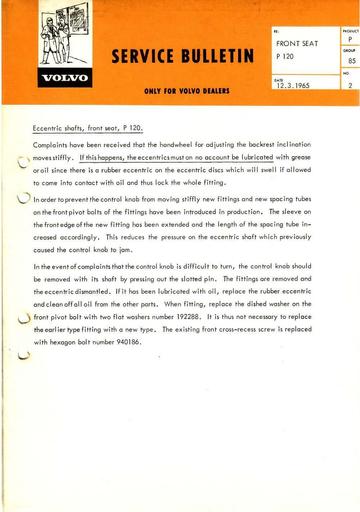 Bulletin Voorstoel P120 Maart '65 (Engels)