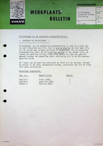Lekkage achterste krukasafsluiting '73