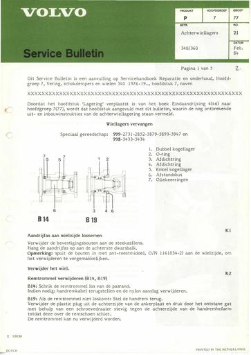Bulletin Achterwiellagers 340, 360 '84