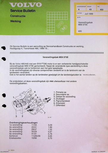 Bulletin 400 Versnellingsbak M59373E Juli'89