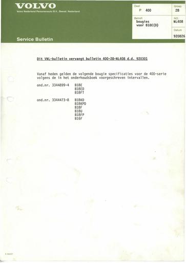 400 Bulletin Bougies B18E Aug'92