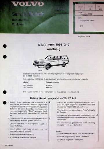 Service Bulletin Wijzigingen 1993