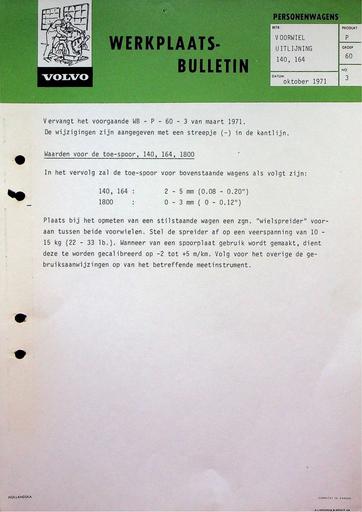 140, 164, 1800 Voorwieluitlijning '71