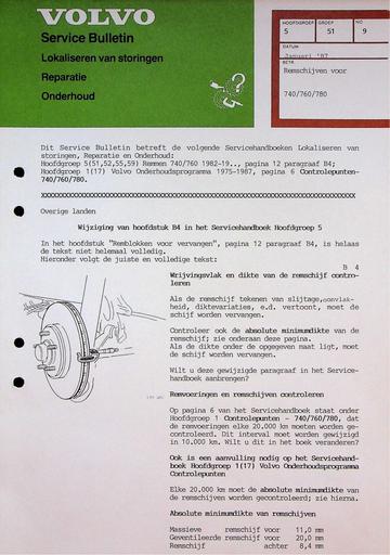 700 Controle remschijf en remvoering '84 '88