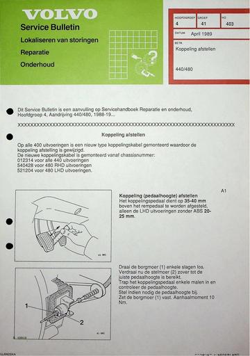 Bulletin 440, 480 Afstellen koppeling Apr'89