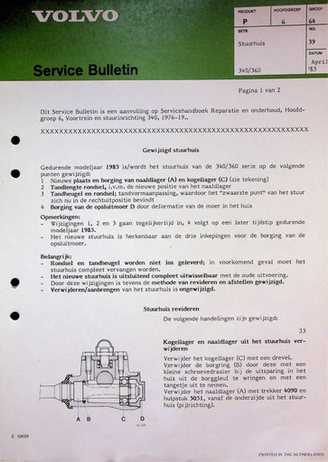Bulletin Aanpassing Stuurhuis 340, 360 '85