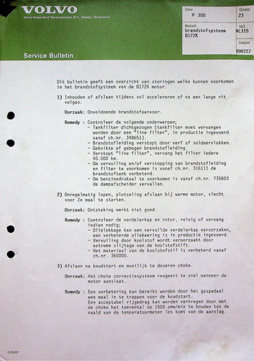 Bulletin Storing Brandstof B172K '86