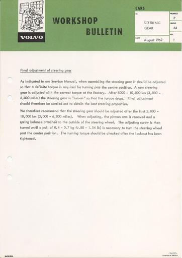 Bulletin Stuurhuis afstelling Juni '62 (Engels)