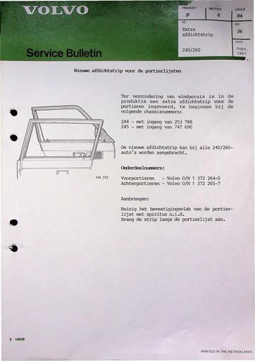 Bulletin 240, 260 Afdichtstrip Portier Sep'87