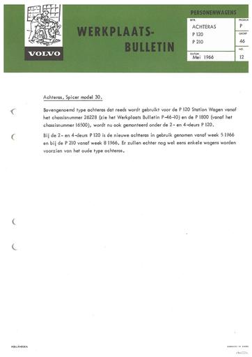 Bulletin Achteras Spicer P120, P210 Mei '66