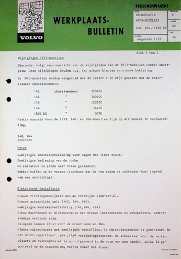 Bulletin Wijzigingen 140, 160, 1800ES '73