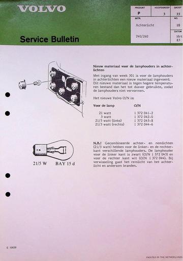 Bulletin 240, 260 Achterlicht Mrt'85