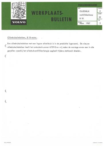 Bulletin Oliedrukschakelaar B18 Maart '67