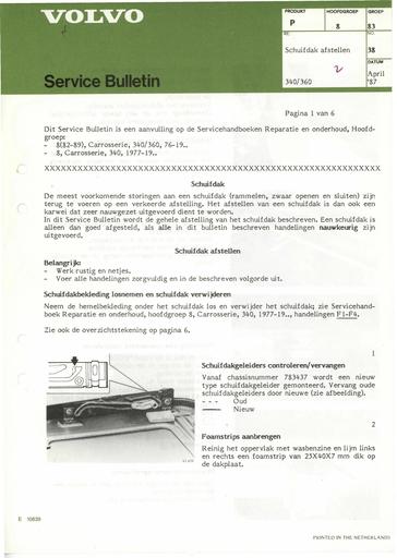 Bulletin Schuifdak afstellen 340, 360 '87