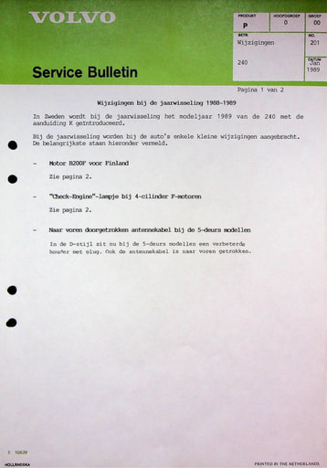 Service Bulletin Wijzigingen 1989