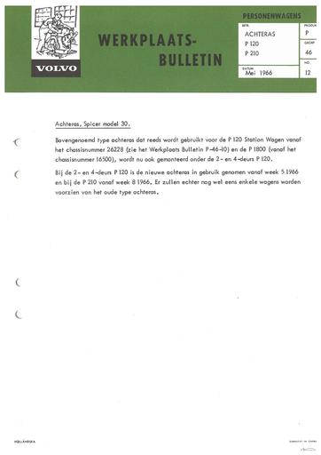 Bulletin Achteras 120, 130, 210 Mei '66