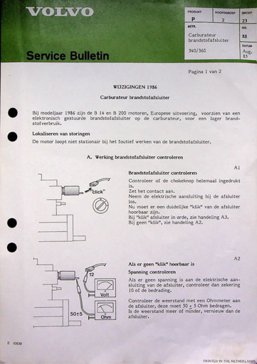 Bulletin Brandstofafsluiter B14, B200 '86 '91