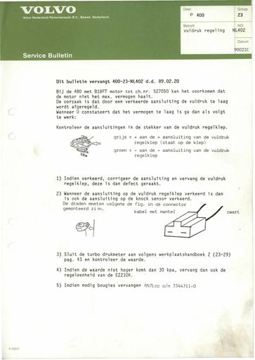 400 Bulletin Vuldrukregeling B18FT Feb'90