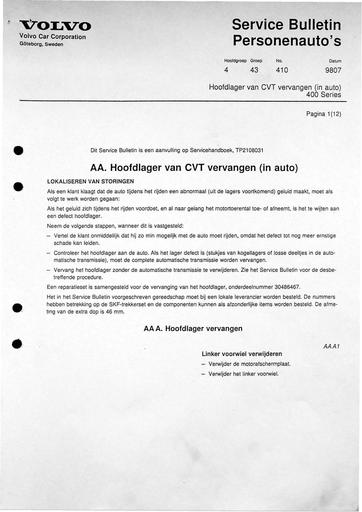 Bulletin 400 Hoofdlager CVT Juli'98