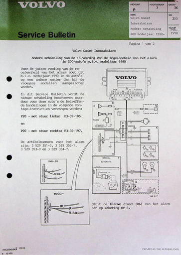 Service Bulletin Volvo Guard Inbraak '90