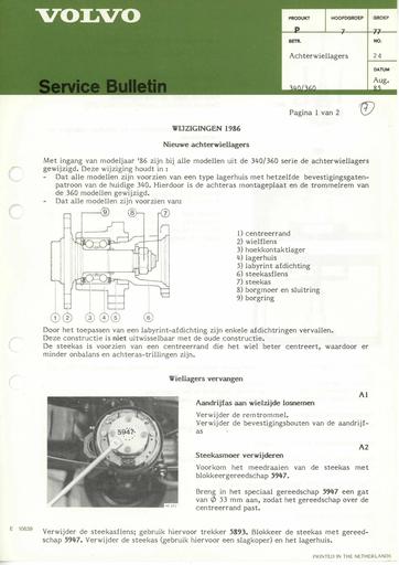 Bulletin Achterwiellagers 340, 360 '85