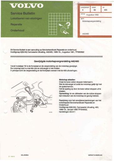 Bulletin 440, 460 Motorkapvergrendeling Aug'92