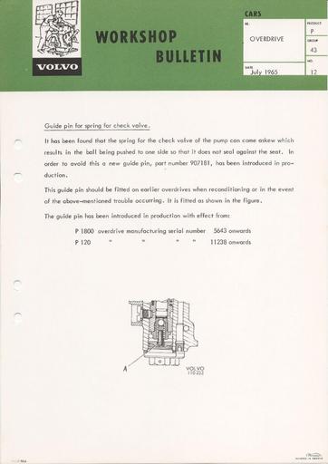 Bulletin Geleidepin Overdrive P120, P1800 Apr '65 (Engels)