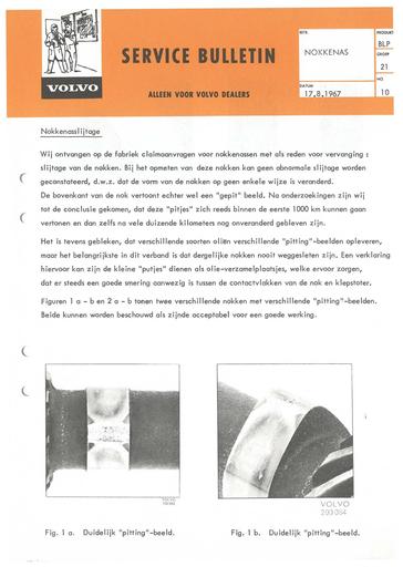 Bulletin Slijtage Nokkenas B18 Aug '67