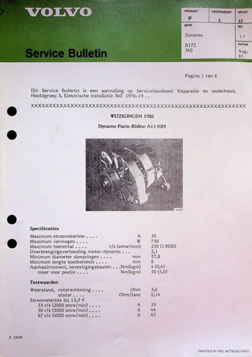 Bulletin Dynamo B172 Wijziging '86