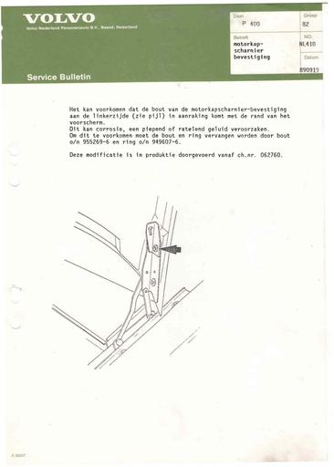 Bulletin 400 Scharnier motorkap Sept'89