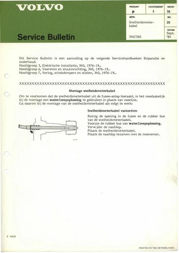 Bulletin Kabel snelheidsmeter 340 '86