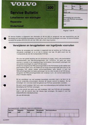 Bulletin 200 Voorruit vervangen Mrt'95