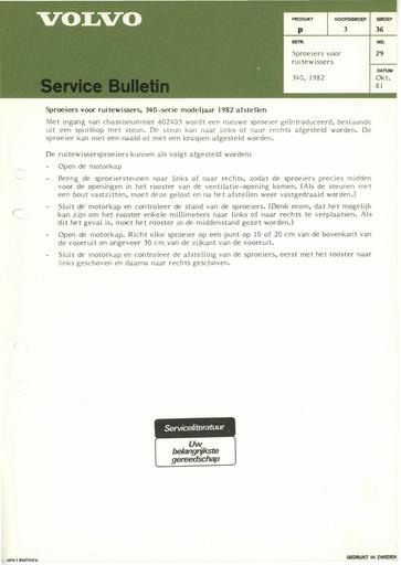 Bulletin Afstellen Ruitenwissers 340 '82